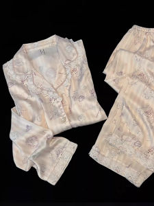 Cute Cartoon Turn-down Collar Icy Silk Pajama Set With Pad Short Sleeve