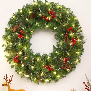 Artificial Christmas Green Wreath Crestwood Spruce Christmas Wreath for Family Friend Neighbor Gift SUN-SG