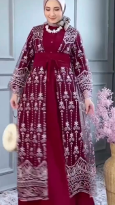 Dress Terbaru / Syaqilla Set Dress + Outer / Bahan Ceruty apk Brokat / Dress Kondangan Gamis Lebaran