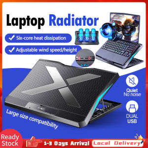 Q3 Gaming Laptop Cooler 6 Fans Adjustable Height Laptop Radiator Dual USB RGB LED Fan Notebook Stand Cooling Pad for 10-18 inch