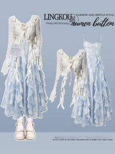 NUMEN BUTTON | Bộ Đầm Boho Mùa Hè Dystopian Vạt Dài Không Đều