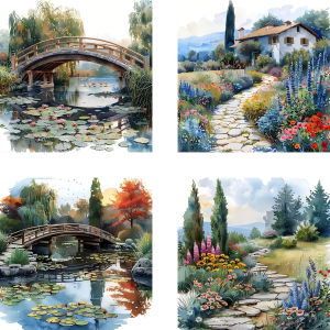 HUACAN 4PCS House Landscape Adult Number Painting Coloring On Canvas Garden Nature Bridge Christmas Gifts Home Decoration