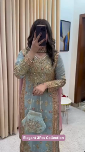 Pink & Sea Green Embroidery 3Pcs Suit  For Women 003