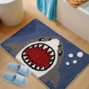 VIKAMA Cartoon Sardine Fish Fluffy Bath Mat Anti Slip Quick Dry Rug For Bathroom Door Balcony Nautical Cute Home Decor