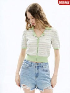 Juicy Couture | Colorful Stripes Turn-down Collar Tied Sweater