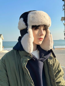 Ushanka Mens Winter Northeast Ear Protection Cotton-Padded Cap Ski Cap Mens Fall and Winter Cycling Warm Artifact Windproof Winter