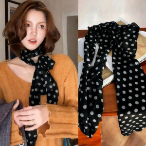 Khăn Quàng In Chấm Bi Thanh Lịch Đa Dụng và Băng Đô