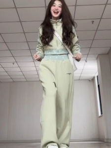 New 2024 Design Casual Sportswear Set Womens American College Style High Waist Slim Sweatshirt Pants Two Piece Set