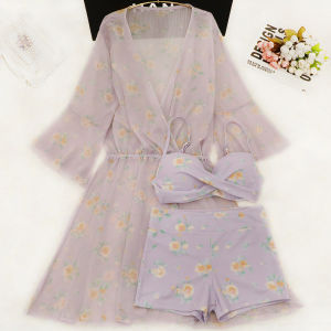 Slimming Effectiveness Womens Swimsuit Three-Piece Set Beach Vacation Hot Springs Separate Swimwear V-Neck Steel Support