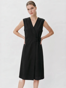 AMII | Simple Elegant Office Commuter V-Neck Satin Dress