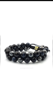JJ Anchors | Helix - Shamballa Bracelet | Hematite and Hawks Eye | Natural Stones