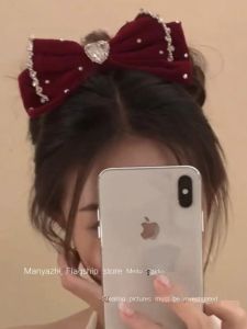 Elegant Velvet Hair Clip Princess Runaway Christmas Butterfly Knot Large Top Clip New Year Festive Hair Accessories