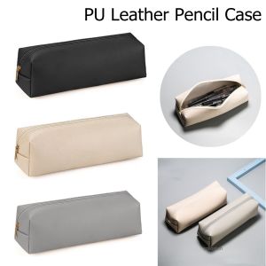PU Leather Large Capacity Pencil Bag Korean Stationery Holder Case Storage Box Zipper Pencil Pouch Student School Supplies