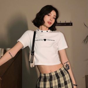 สูงฟื้น เสื้อยืดแขนสั้น 👕🖤 เสื้อครอปสไตล์เกาหลี กระชับกัน TS1054