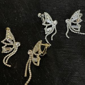 Hoa Tai Tua Rua Dài Phong Cách S925 Bạc Kim Không Cần Đục Lỗ Cho Nữ Trang Sức Thời Trang Thanh Lịch Có Đá Rhinestone Hình Bướm