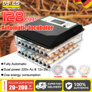 DEKES Egg Automatic Digital Incubator 56/128 Eggs Fully Automatic Egg Incubator Auto Turning Hatcher Chicken Duck Goose Quail Bird Humidity Temperature Control 220V/12V Dual power supply Egg Incubator Fully Automatic