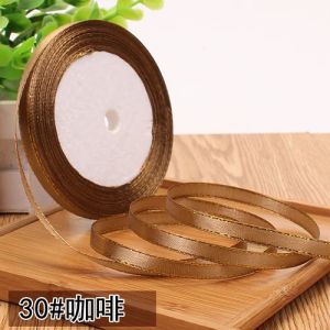22meters/roll Width 6mm Gold Edged Single Face Satin Ribbon Wedding Flower Bouquet Gift Packing Christmas Decoration Manual DIY