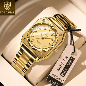 POEDAGAR gold watch for women waterproof 2025 new luxury stainless steel luminous square wristwatch
