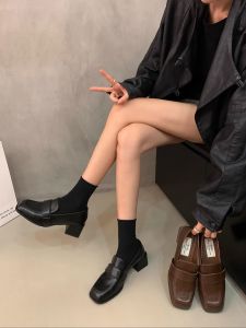 Giày Lười Đế Dày Cổ Điển Phong Cách Anh Giày Lười Đế Bằng Màu Đen Cho Nữ Giày Lười Đế Cao Su Đế Tròn Thời Trang Thường Ngày