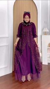 Dress Tile Brokat Mewah Wanita Terbaru Elegan Modern Tile Brokat Dress Pesta Kondangan Lebaran 2025