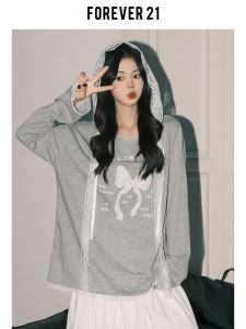 Áo Thun Nữ Tay Dài Có Mũ Trùm Đầu Thêu Ren Ngọt Ngào Thoải Mái Rộng Rãi Thời Trang Áo Thun Thường Ngày Màu Xám