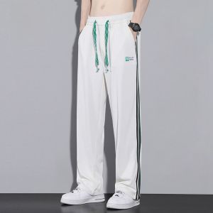 ROMON | Romon Ice Silk Mens Summer Thin Wide Leg Loose Straight Sport Casual Long Trousers Fashionable Brand Lightweight Breathable