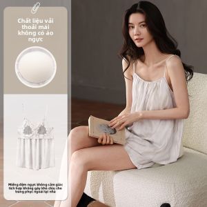 Áo ngủ MiiOW cho nữ làm bằng lụa băng mỏng thoáng khí có đệm ngực cổ tròn