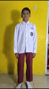 Setelan Merah Putih Anak Laki-laki Seragam SD Kemeja Putih Lengan Panjang Dan Celana Panjang Merah
