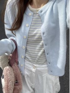 PEIXI | Gentle Pale Blue Knitted Cardigan Short