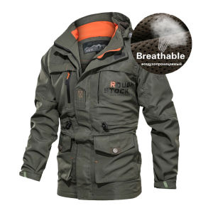 ชุดเสื้อผู้ชาย กระเป๋าเสื้อกันลมแจ็กเก็ตยุทธวิธีแห้งเร็ว 6XL ร่วงทหาร มีสีหนังและสีอิดนิยม