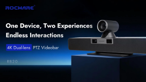 ROCWARE RB20 KIT 4K Dual-Lens PTZ Video Bar with BY42 Dongle | BYOD/BYOM Supported | AI-Driven Framing | Presenter Tracking | Speaker Detection | Mechanical PTZ | 8 Meter Voice Pickup