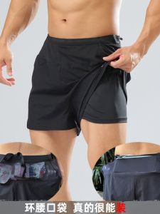Professional Marathon Running Shorts Men Shorts Track and Field Sports Shorts Fake Two-Piece Handphone-Friendly Quick-Drying Summer