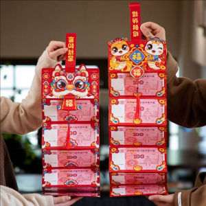 YESPERY Chinese New Year Tassels Folding Red Envelope 6 Card Slots Red Packet Zodiac Snake Spring Festival Blessing Lucky Money Bag Creative 3D Red Envelope New Year Gifts Angpao 红包
