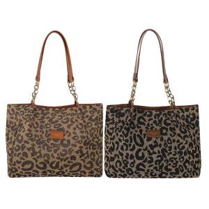 Womens Large Capacity Leopard Print Tote Bag Vintage Style Zipper Closure Elegant Hobo Bag