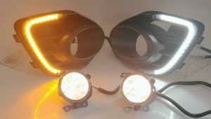 SNCN 2PCS 12V Car LED Daytime Running Headlamps For Mitsubishi Lancer 2016 2017 2018 2019 12V Daylights Yellow Turn Signal DRL Auto Foglamp