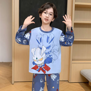Childrens Cotton Pajamas Long Sleeve Thin Home Clothes Set for Boys Spring Autumn Seasonal Anti-static Breathable Moisture-wicking
