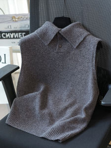 Gray High Collar Knitted Vest Autumn Winter Shirt Outerwear Layering Polo Collar Slim Fit Sweater Vest Versatile Style Pure Color