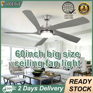 Gogeous 60inch white ceiling fan with light 6 gear wind ceiling fan 5 blades big tricolor dimming ceiling lights with fan ceiling fan with led light for living room dinning room bedroom