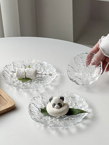 Nordic Style Glass Plate Dessert Salad Fruit Condiment Iceberg Dish Home Use Business Use round Shape Matte Finish China Made