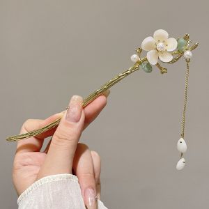 【♡Lovely girls house♡】New Chinese Style Silver Geometric Tassel Hair Clip Ethnic Style Hair Accessories Metal Hair Stick Hair Insert