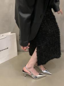 Elegant Pointed Toe Silver High Heel Womens Shoes Fashionable Low Cut Roman Style Strappy Sandals by Christy Kathy