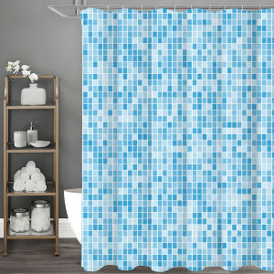 Modern Creative Geometric Pattern Blue Shower Curtain Bathroom Decorative Shower Curtain Waterproof Shower Curtain with Hooks
