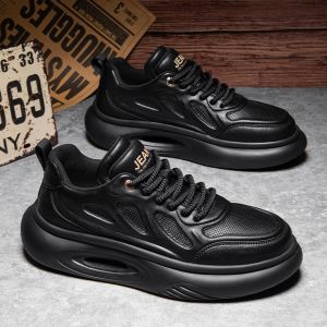 Mens Casual Sport Shoes 2025 New Autumn Winter Thick Bottom Heightening Black Dad Trendy Shoes Leisure Mesh Breathable