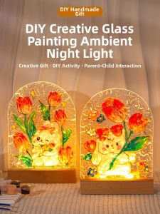 AIERLISHA | DIY Festival Glass Painting Night Light with Tulip and Water Ripples Design