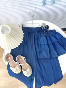 PRINCESS KESLI baju kurung kids girl 1-9 Years Denim Girls Sets Ruffle Singlet+Pants Set Baju Set Budak Perempuan For Kids Clothes