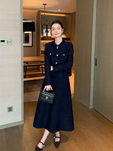 Maven Lin Wool Blend A-Line Mini Skirt Womens High Waist Midi Skirt Elegant Particle Texture Fullness Spring Summer Autumn