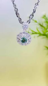 Dây chuyền bạc bạc ý S925 xi bạch kim kiểu dây xoắn 3li Mặt dây chuyền bạc tròn đều chủ 6li5 Mặt moissanite Mỹ D/FL kiểm định GRA màu xanh màu trắng Vòng cổ bạc mạ vàng trắng đẹp - KIM LỘC PHÁT DXYMM