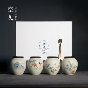 Jingdezhen Tea Pot Empty Moisture-Proof Storage Tank Ceramic Sealed Can Small Tea Chinese Style Gift Set Tea Container