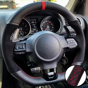 Hand Stitched Black Suede Leather Steering Wheel Cover For Volkswagen Golf 6 GTI MK6 Polo GTI Scirocco R Avant Car Accessories