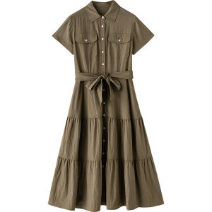 Toyouth | New Fashion Womens Office Dress with Tailoring Slimming Waist and Short Sleeves in Pique Style